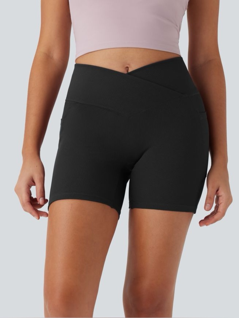 Halara Crossover Waffle Biker Shorts High Rise Side Pocket Black Small
